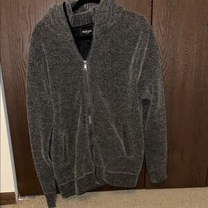 Gray Zip Up Sweater with Hood and Soft Fleece